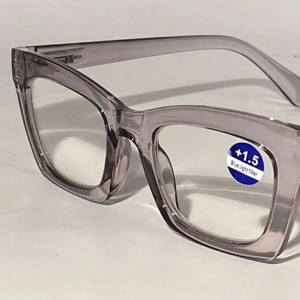 1291 Gretchen Reading Glasses 1.5 Square Clear Gray Frames Oversize NWT